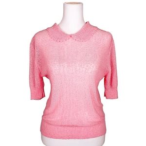 VTG 60s Peter Pan Collar Pink Short Sleeve Sweater M